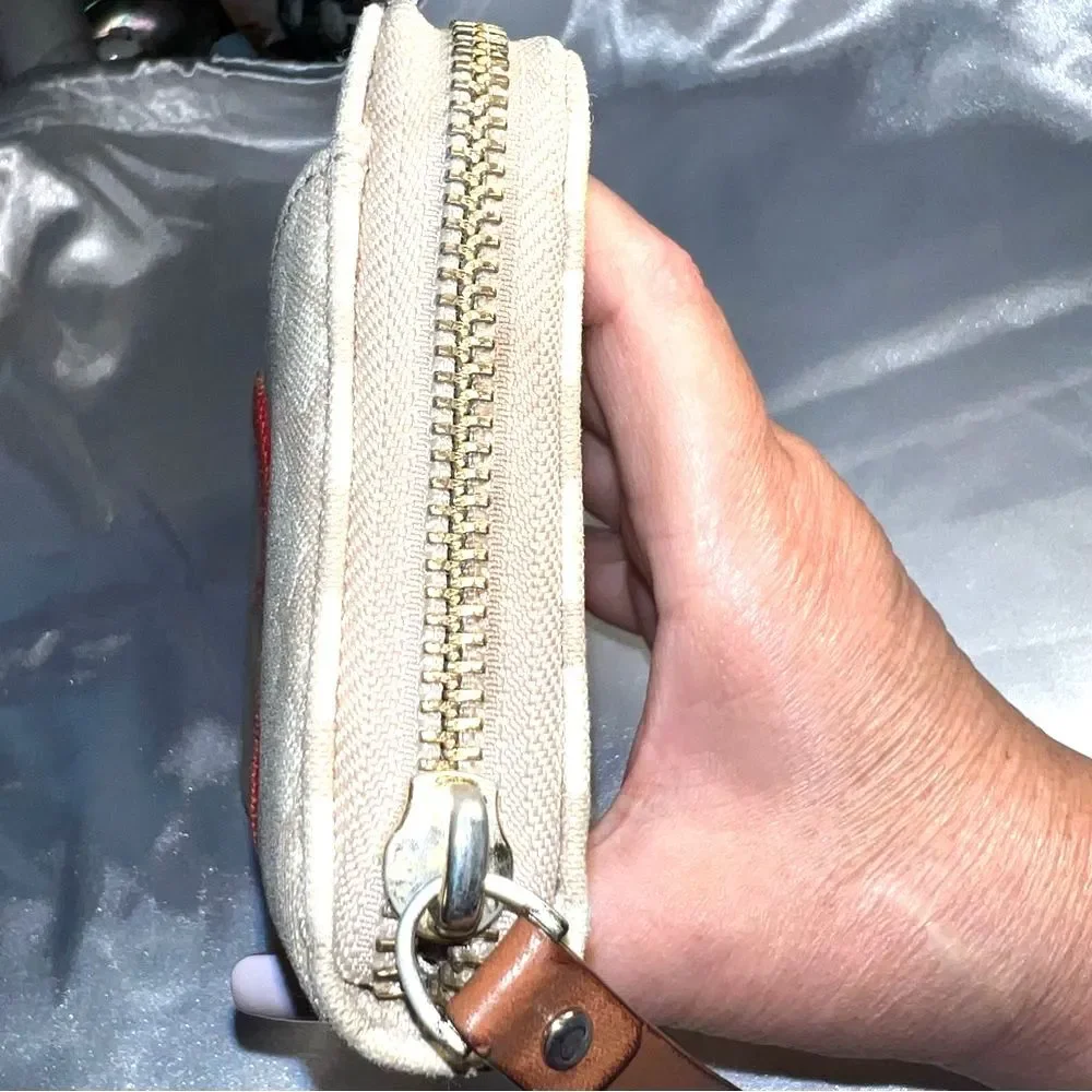Kate Spade Neda Signature Beige and Pink Stripe Zip Around Wallet